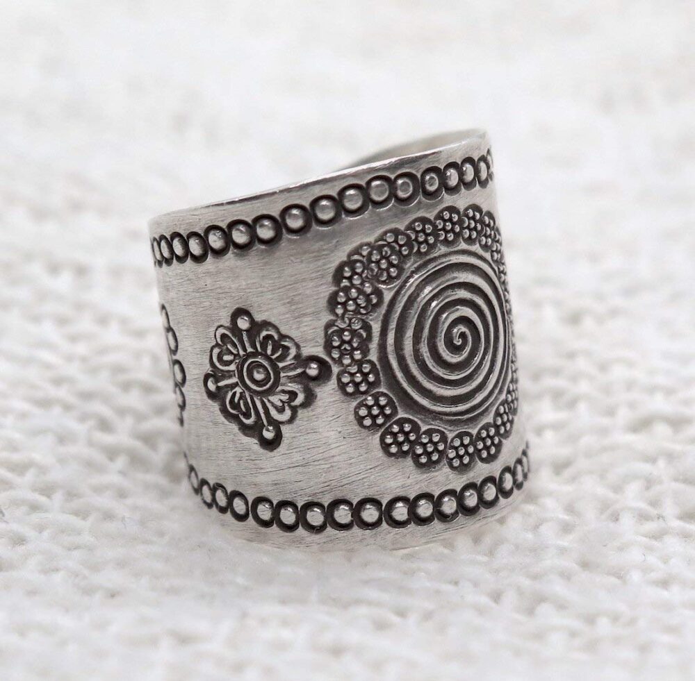 Sterling Silver Mandala ring, Boho Ethnic Tribal Sun Solar Ring, Bohemian Gypsy Silver Ring, Adjustable to sizes 6-12, Can fit also as Thumb Ring - Image 8