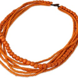 Handmade Wood Beaded Necklace Orange from Thailand - Tangerine Cadmium Nature 'Solar Dance - Image 2