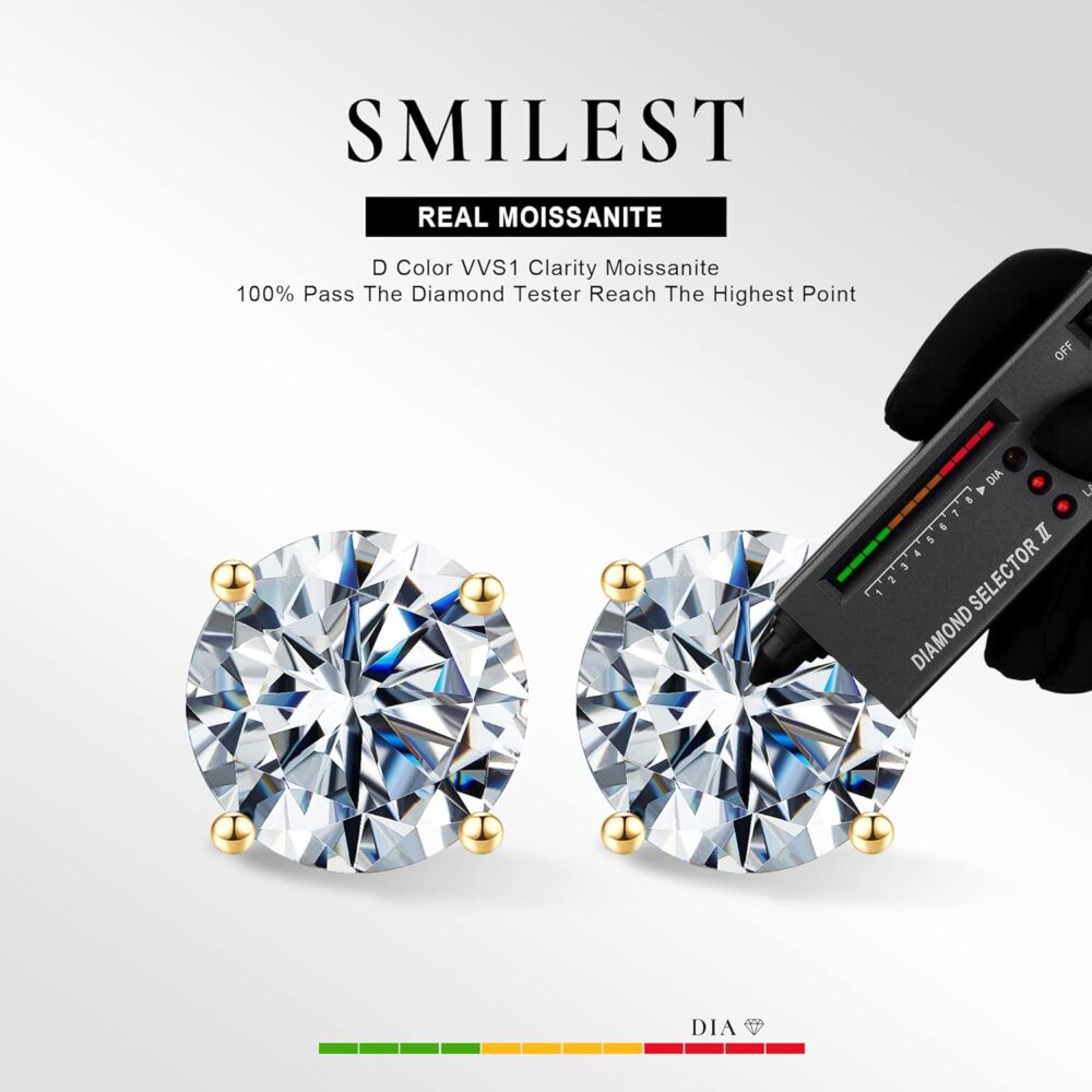 SMILEST 0.2-4ct Moissanite Screw Back Earrings for Women, D Color VVS1 Clarity Lab Created Diamond Earring 18K White Yellow Rose Gold Ruthenium Vermeil 925 Sterling Silver Round Moissanite Earrings - Image 2