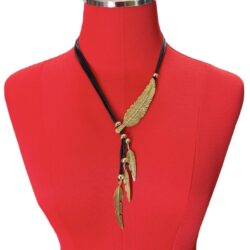 Bohemian Style Rope Chain Leaf Feather Pattern Pendant Necklace Fashion Accessories for Women (Black Rope - Gold) - Image 8