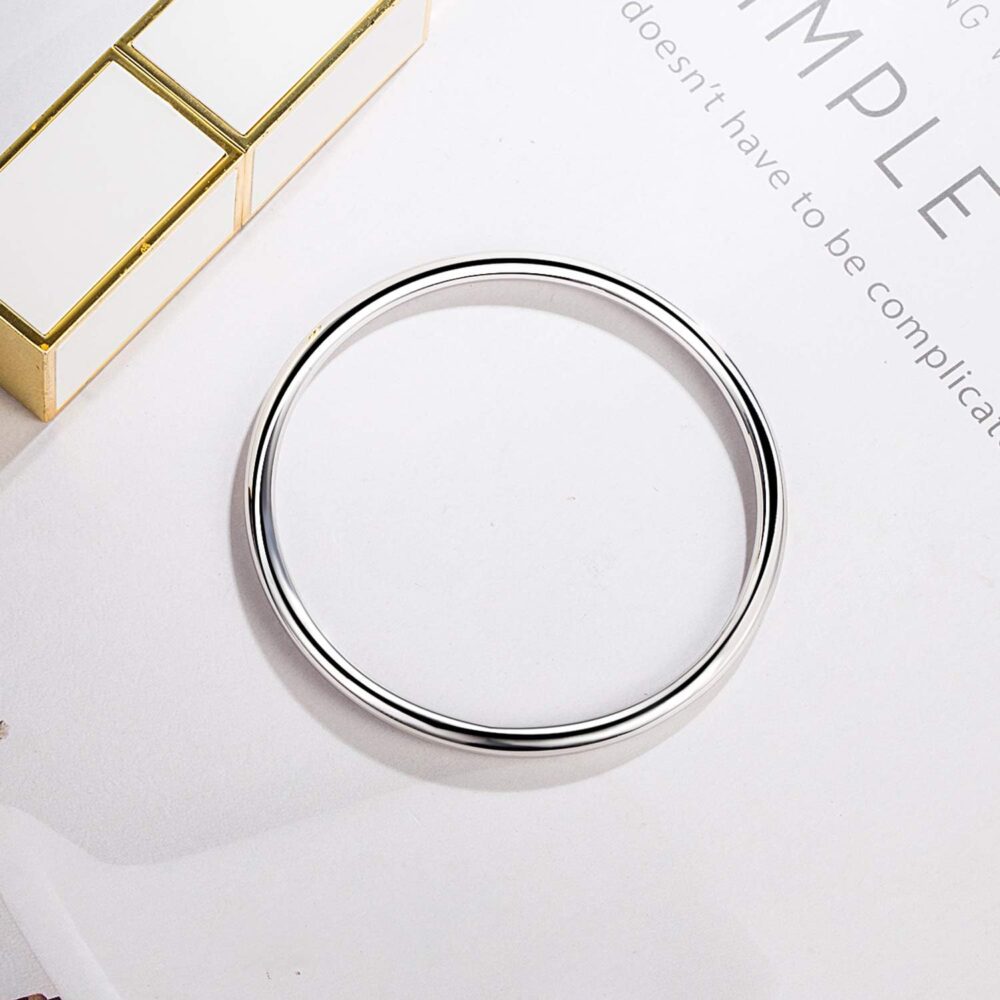 Fashion Smooth Moments Charm 925 Sterling Silver Bracelet Minimalist DIY Women 4MM Bangle Diameter 60-65 MM Jewelry Gift - Image 9