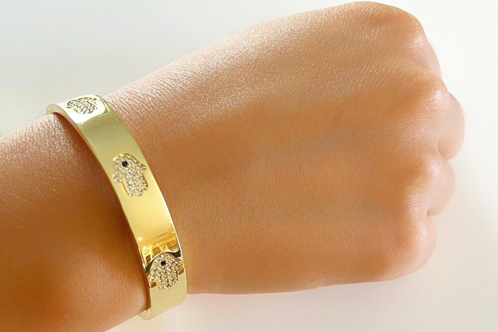 LESLIE BOULES 18K Gold Plated Hamsa Hand Cuff Bracelet for Women Fashion Jewelry - Image 7