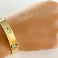 LESLIE BOULES 18K Gold Plated Hamsa Hand Cuff Bracelet for Women Fashion Jewelry - Image 7