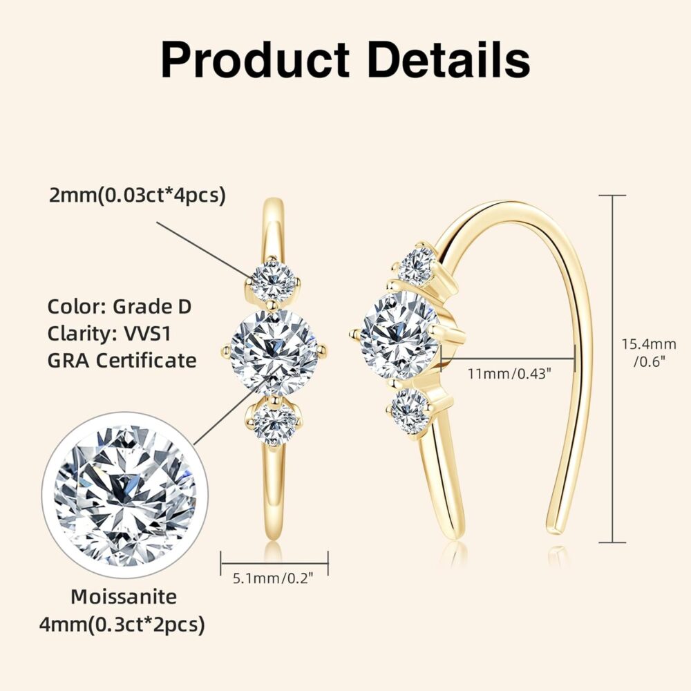 WOAINI Moissanite Huggie Hoop Earrings for Women, 925 Sterling Silver Small Open Hoops Earrings, D Color VVS1 Clarity Minimalist Tiny Cartilage Moissanite Earrings Hypoallergenic with Jewelry Box Packed - Image 4