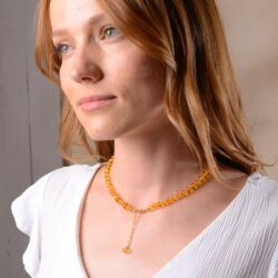 Amberistan Honey Amber Necklace for Women with 18K Gold Plated Silver Clasp - 17inch + 2inch Extender- HandMade from Baroque Amber Beads (Honey) - Image 3