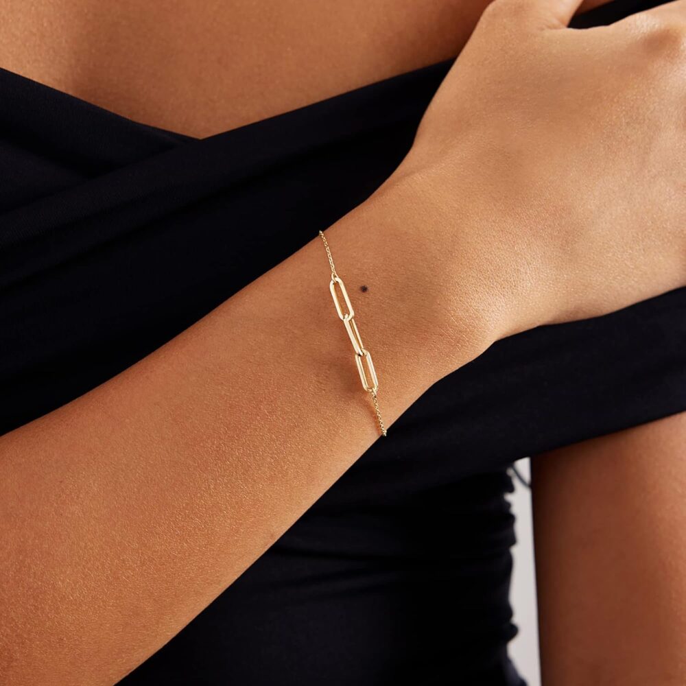 14k Real Gold Paperclip Chain Bracelet for Women | 14k Gold Chain Bracelets | Dainty Gold Paperclip Chain Bracelet | Women's Chain 14k Gold Jewelry | Gift for Birthday, Adjustable 6" to 7" - Image 3