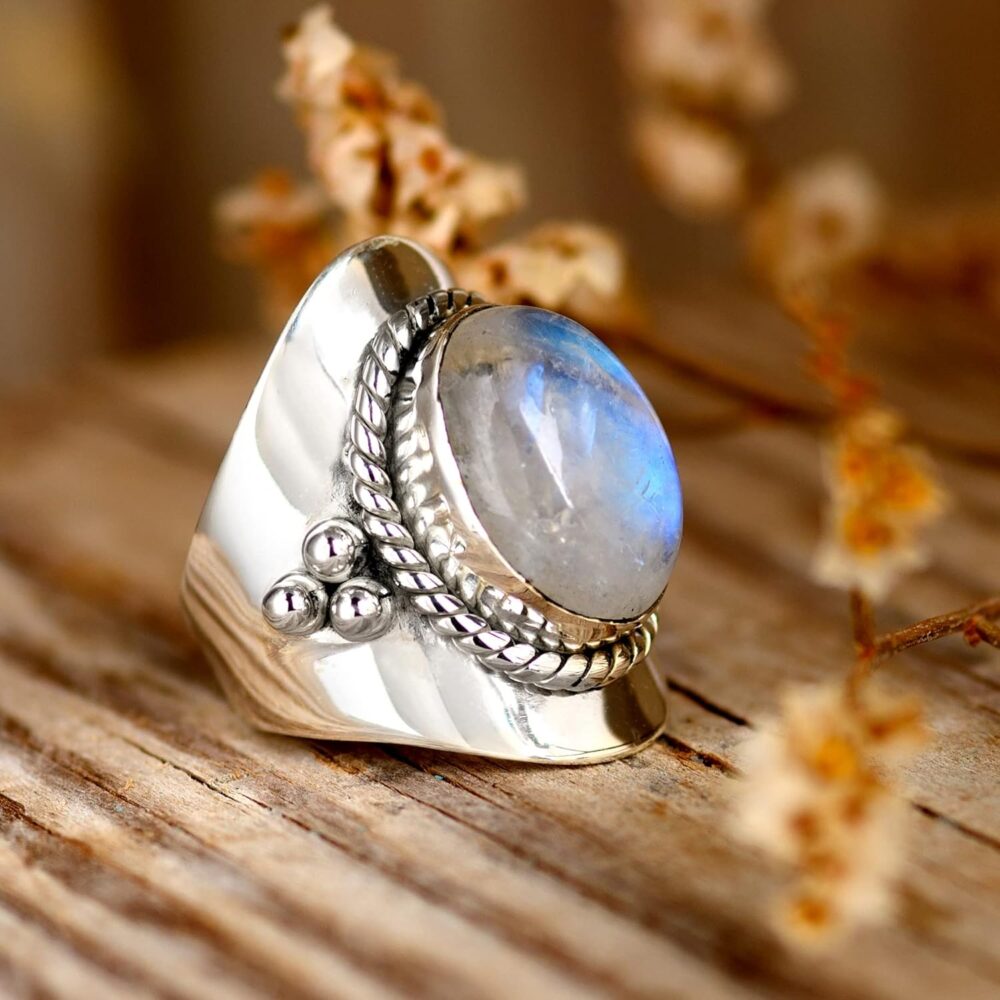 Boho-Magic Sterling Silver Moonstone Ring for Women Boho jewelry Oval Gemstone - Image 6