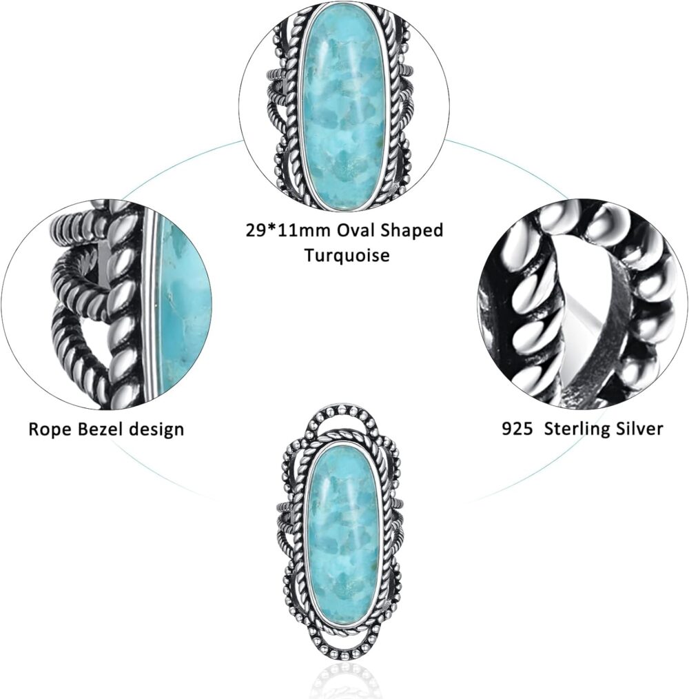 Turquoise/Teal Turquoise/Spiny Turquoise Ring for Women 925 Sterling Silver Oval Bohemian Ring for Valentine Day Oxidized Silver Statement Rings Size 6-9 - Image 6