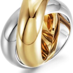 CIUNOFOR 14K Gold Plated Ring Simulated Diamond CZ Cocktail Rings for Women Gold Statement RingsWide Bands Parallel Bar Ring
