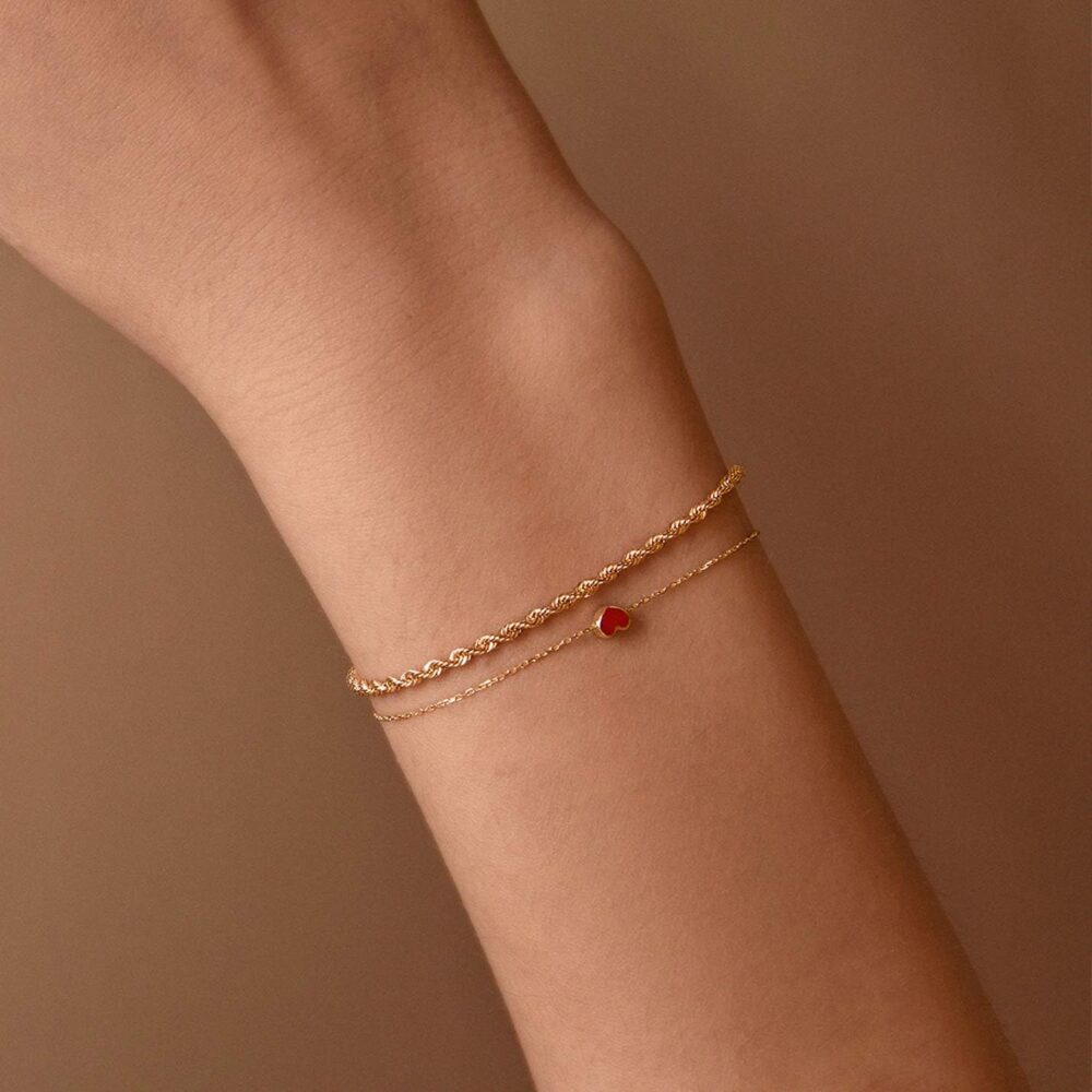 14k Solid Gold Heart Bracelet | 14k Yellow Gold Mini Heart Chain Bracelets for Women | Red, Navy Blue with Diamond Bracelet | Women's 14k Gold Jewelry | Gift for Christmas, Adjustable 6" to 7" - Image 2