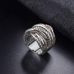 Gold and Silver Statement Rings for Women Wire Intertwined Design 14K Gold Plated Silver Band Ring Wide Index Finger Rings Costume Jewelry - Image 5