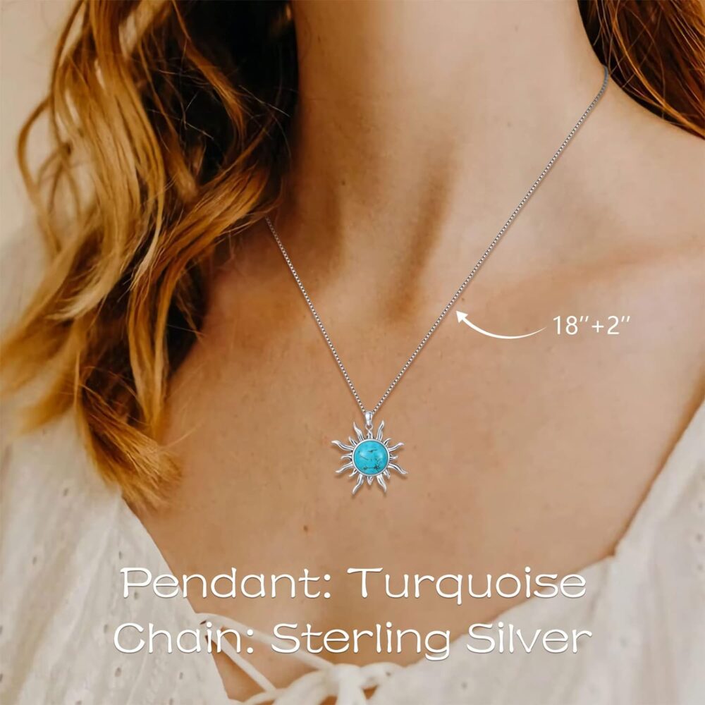 Sun Turquoise Pendant Necklace, 925 Sterling Silver Genuine Gemstones Western Jewelry Gift for Women - Image 5