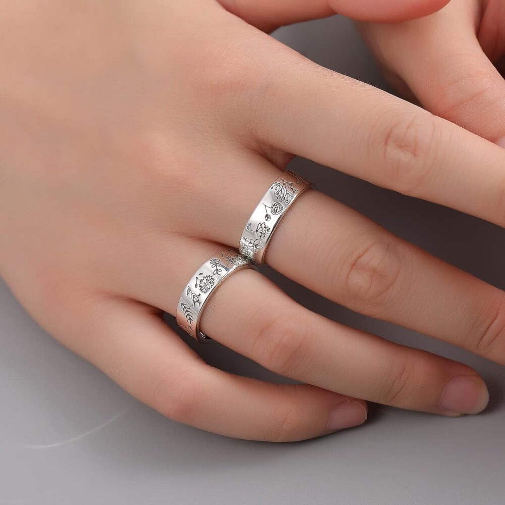 Wildflowers Rings,LOVECOM 925 Sterling Silver Floral Rings for Women Girls Bohemian Delicate You Belong Among the Wildflowers Ring Floral Daisy Ring Summer Spring Flower Finger Wedding Bands Jewelry Gifts for Her - Image 5