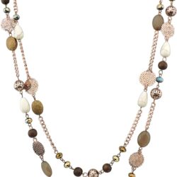 Bocar 2 Layer Long Link Chain Necklace Crystal Beaded for Women Party Long Necklace Gift (Brown)
