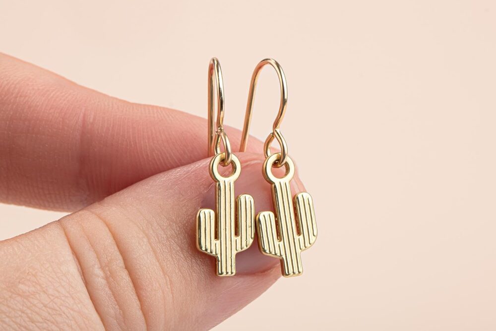 Gold Bohemian Boho Dangle Drop Earrings | (Gold Bohemian Cactus) - Image 3