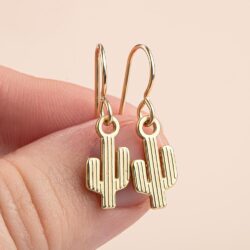 Gold Bohemian Boho Dangle Drop Earrings | (Gold Bohemian Cactus) - Image 3