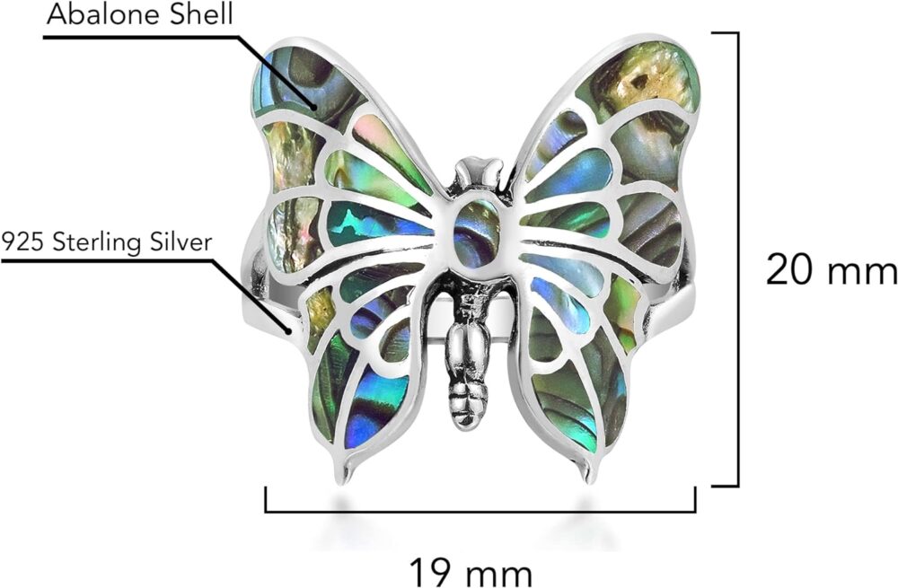 AeraVida Exotic Graceful Butterfly Abalone Shell Inlay .925 Sterling Silver Ring | Butterfly Rings for Women | Ring Size 5 To 10 Silver | Abalone Shell Ring | Sterling Silver Ring - Image 5