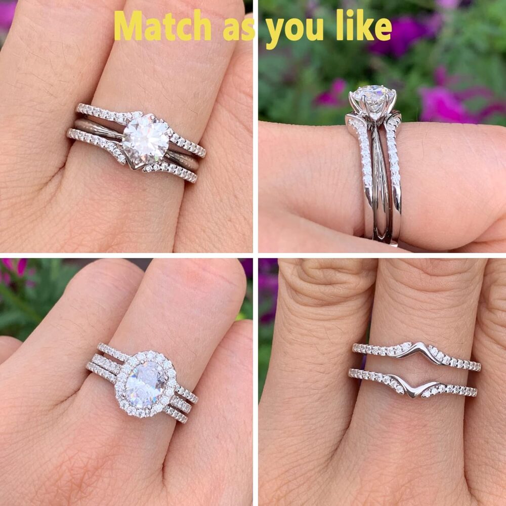 Wedding Ring Guard Enhancers Engagement Rings for Women Stackable Cubic Zirconia Half Eternity Curved Bands 925 Sterling Silver Size 5-10 - Image 7