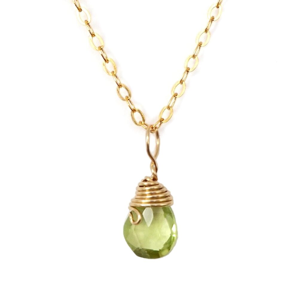 Designs by Nature Gems Handmade Women’s Peridot Charm Necklace 18 inch Chain Gold Filled, August Birthstone