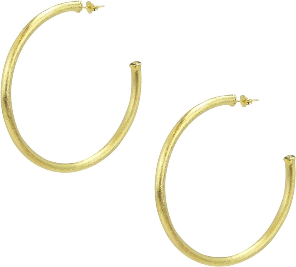 Everybody's Favorite Large 2.5 Inch Tubular Lightweight Statement Hoop Earrings in Brush Gold Plated