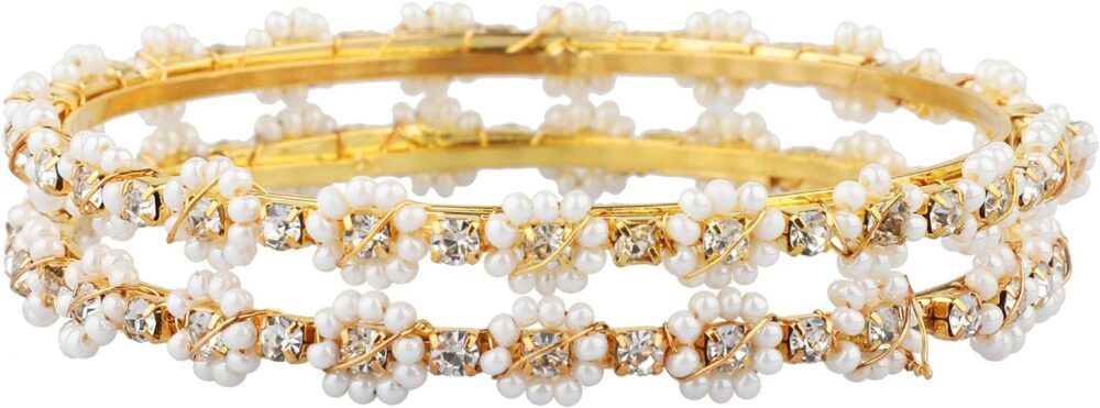 Efulgenz Indian Style Bollywood Traditional Faux Pearl Stone Wedding Bracelet Bangle Set Jewelry - Image 6