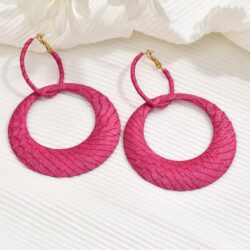 Exclusive Pink Handmade Earrings, Silk Fine Fabric Wrapped Hoop Boho Earrings for Women, Bohemian Style Exaggerated Loop Earrings, Drop And Dangle Earring, Bright, Flamboyant - Image 2