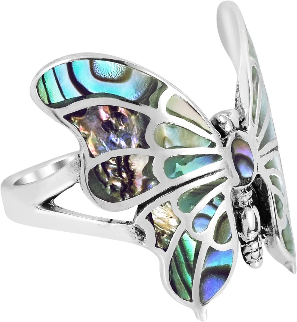 AeraVida Exotic Graceful Butterfly Abalone Shell Inlay .925 Sterling Silver Ring | Butterfly Rings for Women | Ring Size 5 To 10 Silver | Abalone Shell Ring | Sterling Silver Ring - Image 2