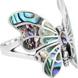AeraVida Exotic Graceful Butterfly Abalone Shell Inlay .925 Sterling Silver Ring | Butterfly Rings for Women | Ring Size 5 To 10 Silver | Abalone Shell Ring | Sterling Silver Ring - Image 2