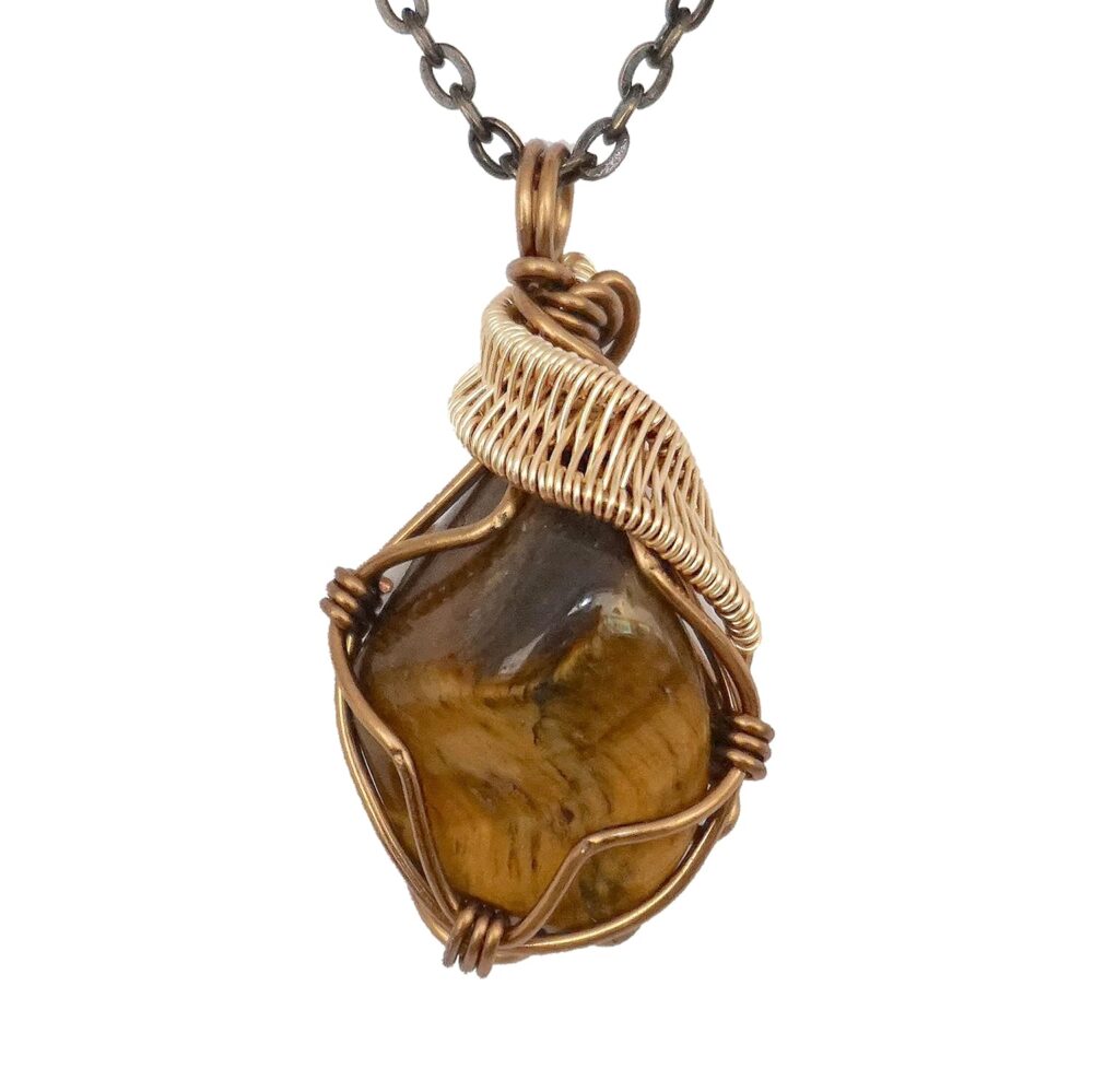 Designs by Nature Gems Handmade Women’s Tiger's Eye Necklace 24 Inch Chain Antique Bronze, June Birthstone