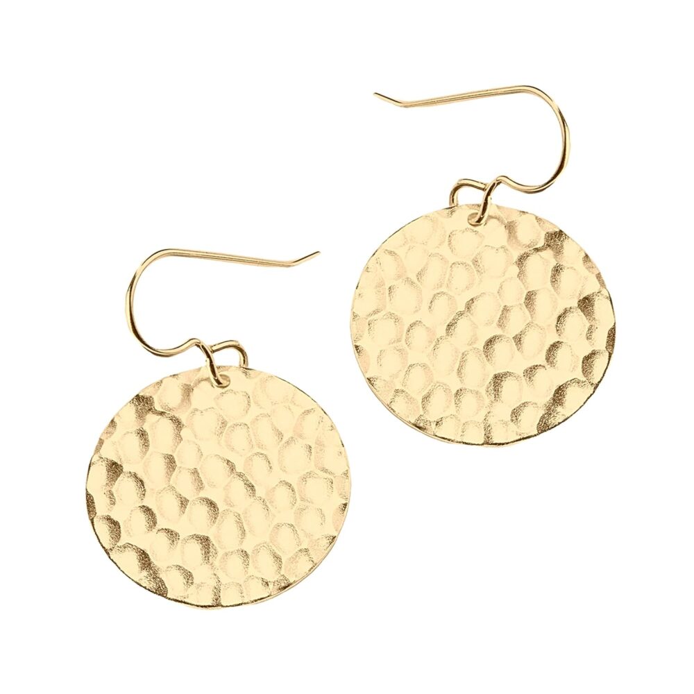 Hammered Disc Dangle Earrings | Large Round Circle Textured Drop Earrings in Silver, Gold, or Rose Gold (Gold)