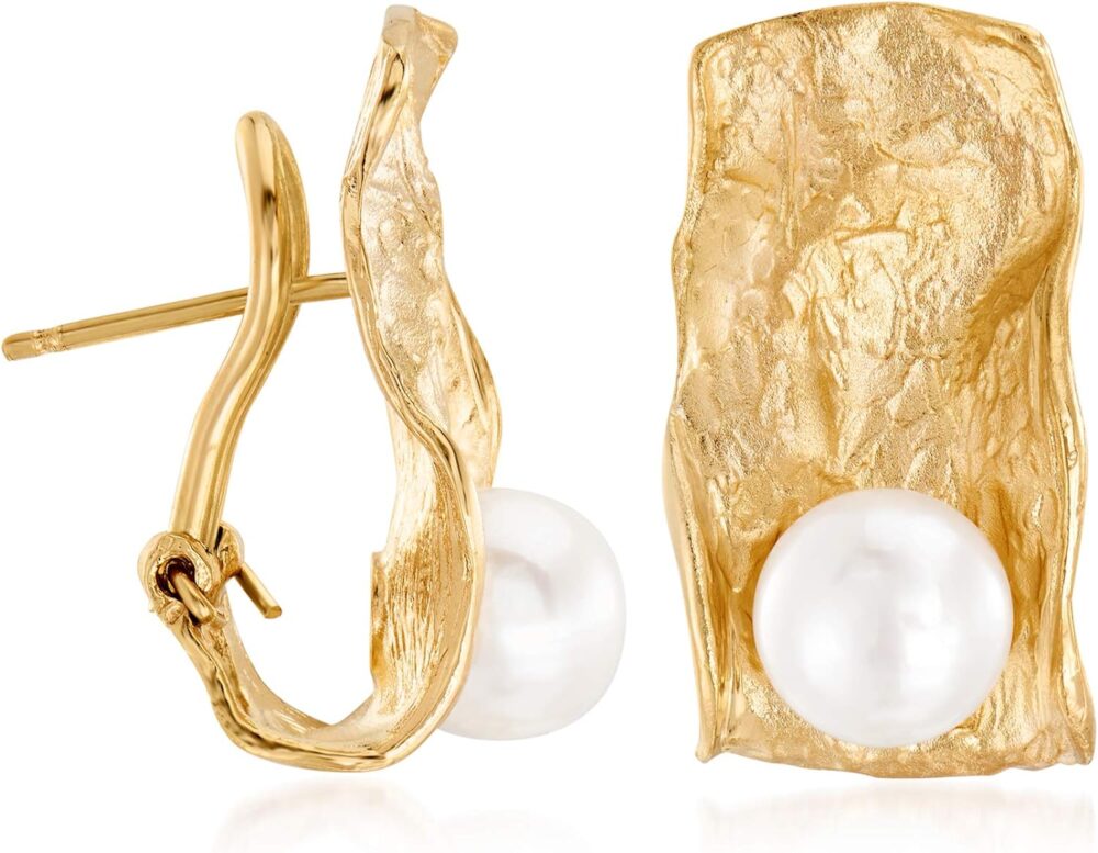 Ross-Simons Italian 7.5-8mm Cultured Pearl Sculptural Earrings in 18kt Gold Over Sterling - Image 3