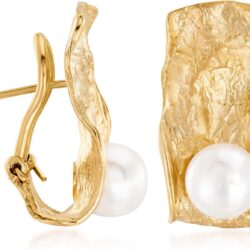 Ross-Simons Italian 7.5-8mm Cultured Pearl Sculptural Earrings in 18kt Gold Over Sterling - Image 3
