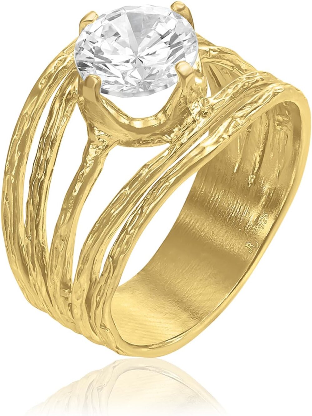 14K Gold Over Sterling Silver Statement Rings With 3.40 TCW Floating Cubic Zirconia, Wire Wrap Ring, Dainty Gold Rings, Gifts For Women, Aesthetic Jewelry, Rings For Women, Gold Jewelry For Women