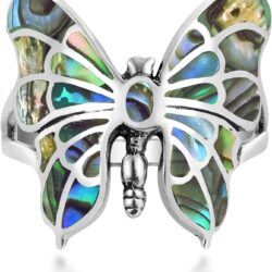 AeraVida Exotic Graceful Butterfly Abalone Shell Inlay .925 Sterling Silver Ring | Butterfly Rings for Women | Ring Size 5 To 10 Silver | Abalone Shell Ring | Sterling Silver Ring