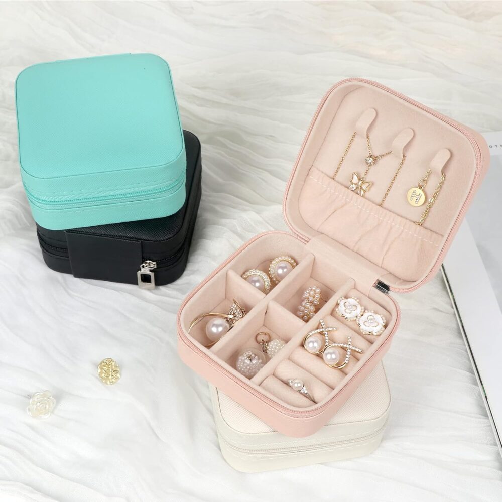 MFXIP Travel Jewelry Case Small Jewelry Box Jewelry Organizer Storage Case Portable PU Leather Mini Jewelry Travel Case for Girls Womens Earring, Necklace, Rings,Bracelets - Image 7