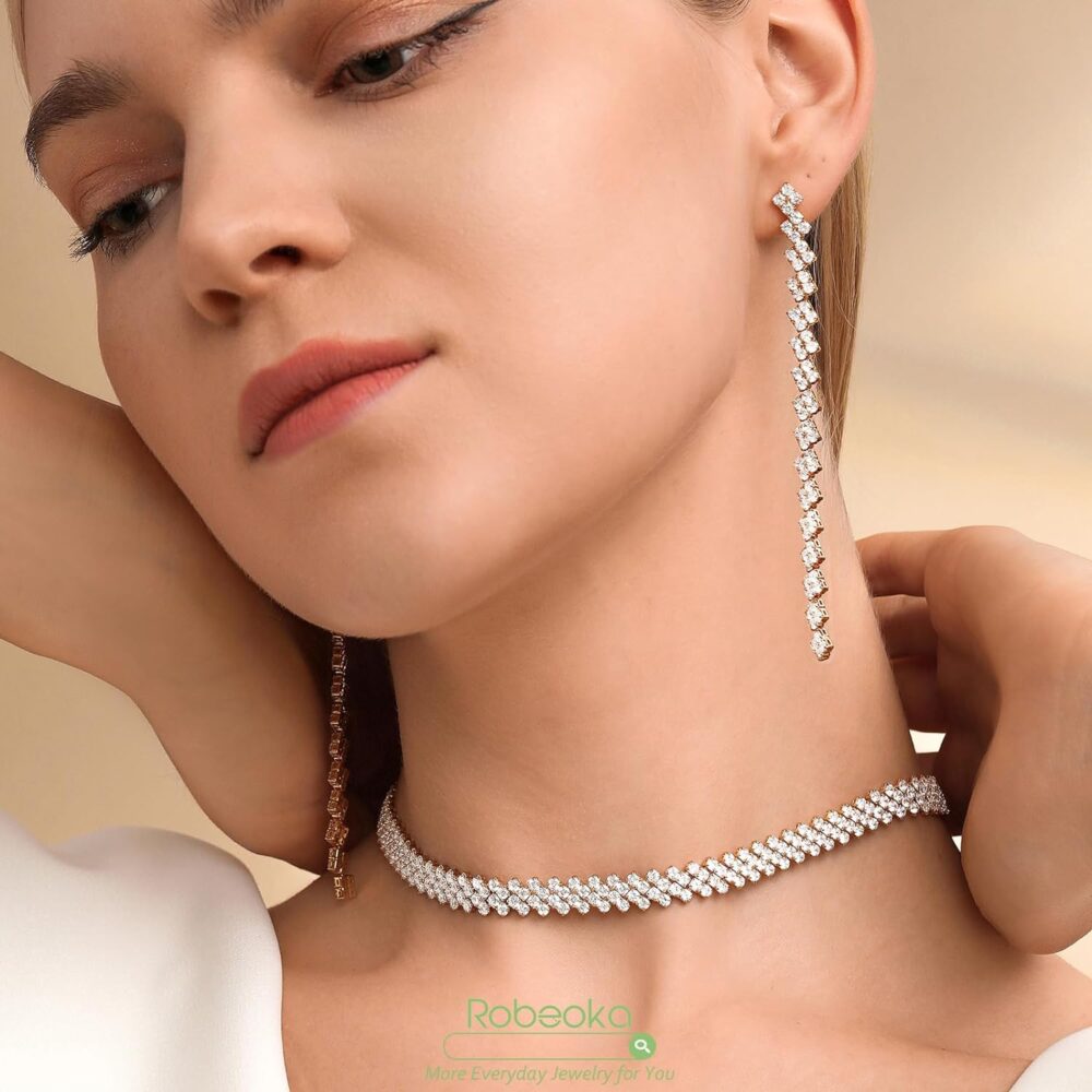 Silver Cubic Zirconia Choker Necklace for Women, 18K Real Gold Plated Faux Diamond Choker Necklaces for Girls, Bling Rhinestone Jewelry Gift for Prom Wedding Bridal Bridesmaids - Image 3