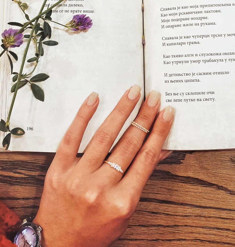 TIGRADE 1.5mm 14K Gold Plated Stacking Rings for Women Girls Fashion Knuckle Thin Gold Ring Marquise & Round Cubic Zirconia Statement Ring Size 3-13 1PC/3PCS - Image 3