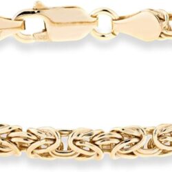 Miabella Italian 18K Gold Over Silver 4mm Flat Byzantine Link Chain Bracelet for Women, 925 Italy