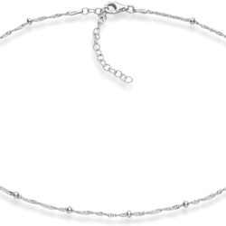 Miabella 925 Sterling Silver Figaro, Beaded Singapore, Sparkle, Cuban Link Chain, Adjustable Choker Necklace for Women Made in Italy