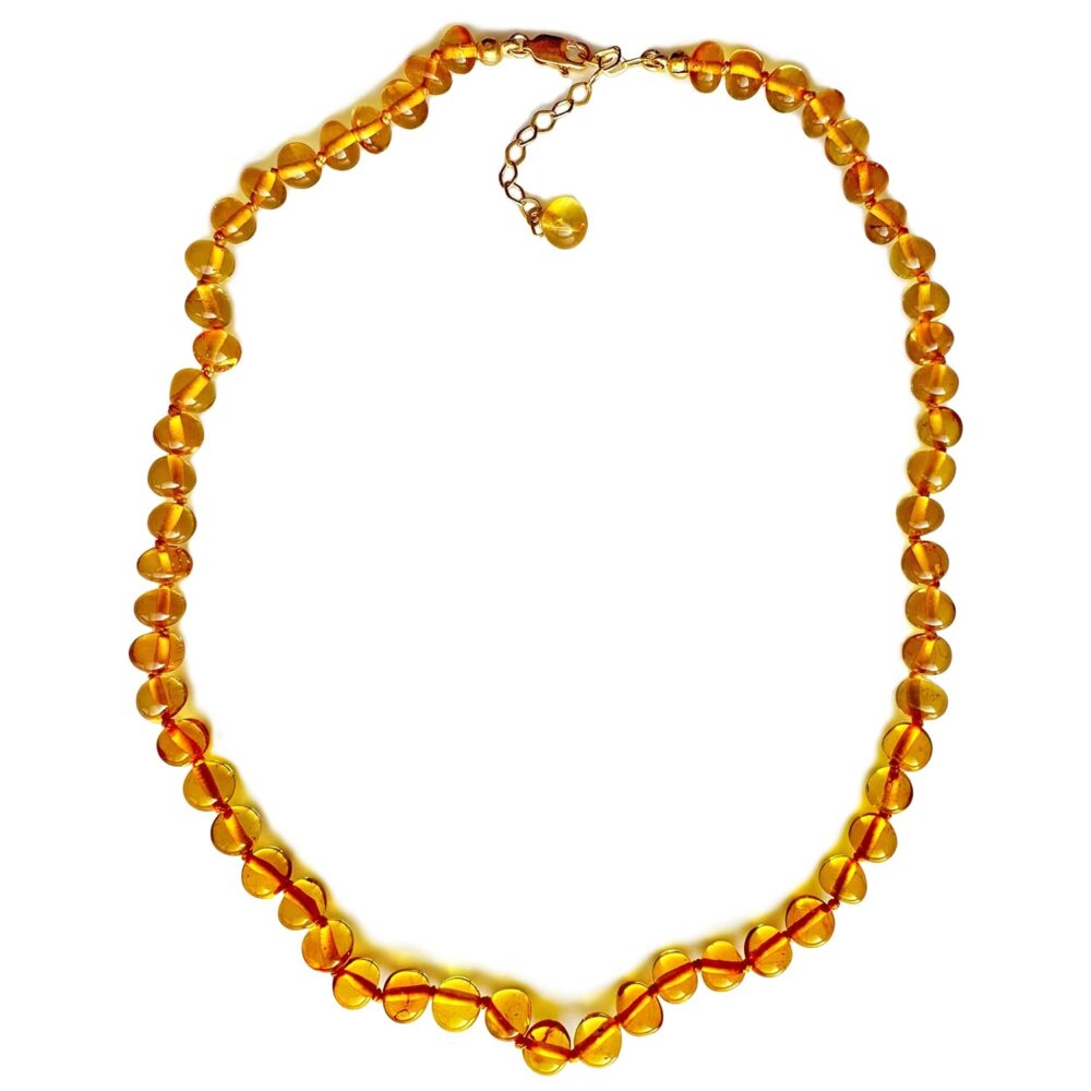 Amberistan Honey Amber Necklace for Women with 18K Gold Plated Silver Clasp - 17inch + 2inch Extender- HandMade from Baroque Amber Beads (Honey)