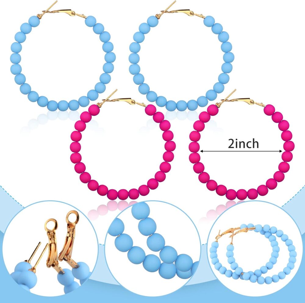 Sureio 16 Pairs Beaded Hoop Earrings Women Bohemian Circle Round Bead Earrings Bulk Colorful Bead Dangle Earrings - Image 3