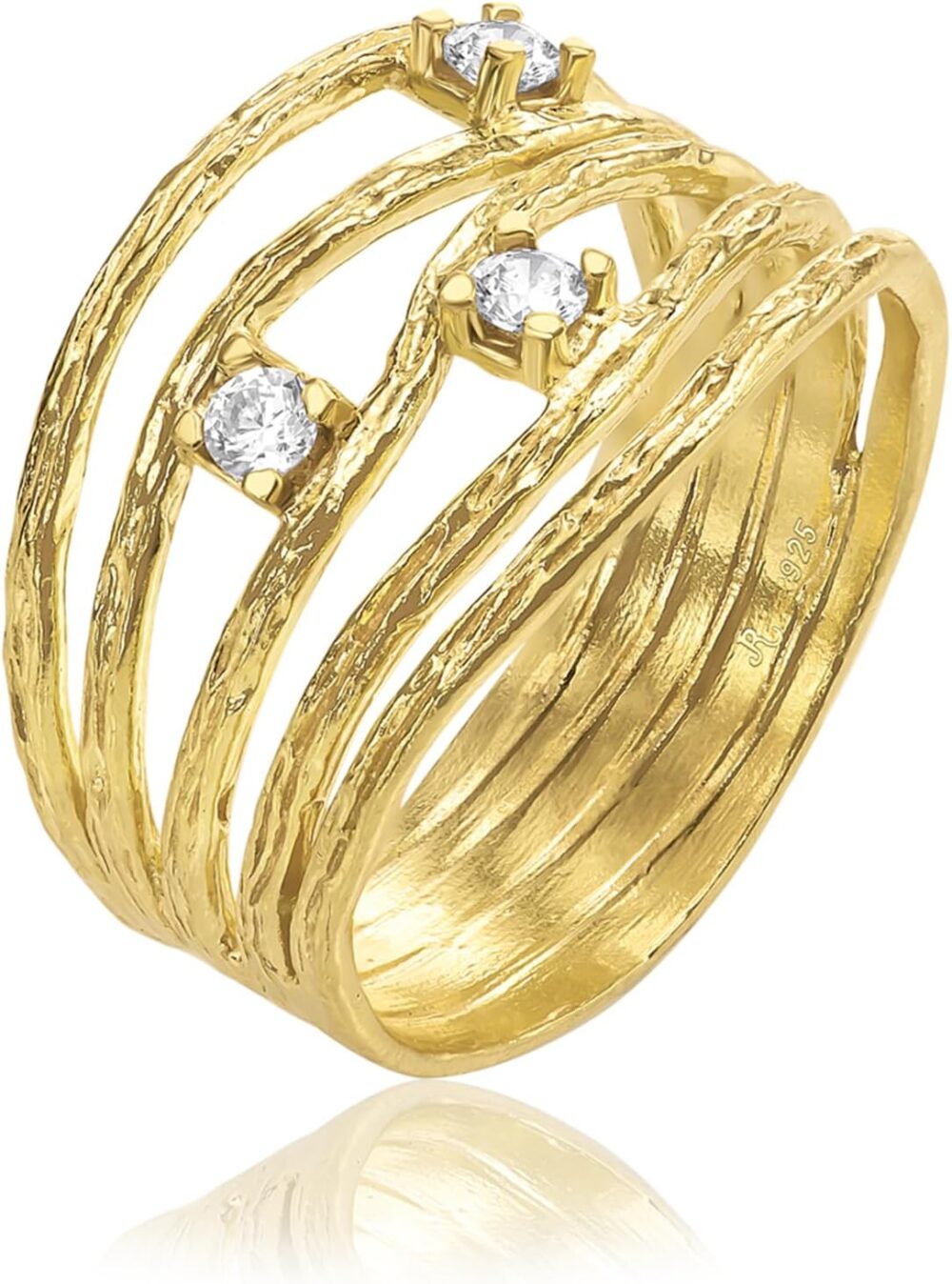 14K Gold Over Sterling Silver Statement Rings With 0.45 TCW Cubic Zirconia, Textured Wire Wrap Ring, Dainty Gold Rings, Gifts For Women, Aesthetic Jewelry, Rings For Women, Gold Jewelry For Women