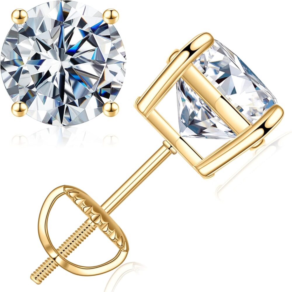 SMILEST 0.2-4ct Moissanite Screw Back Earrings for Women, D Color VVS1 Clarity Lab Created Diamond Earring 18K White Yellow Rose Gold Ruthenium Vermeil 925 Sterling Silver Round Moissanite Earrings