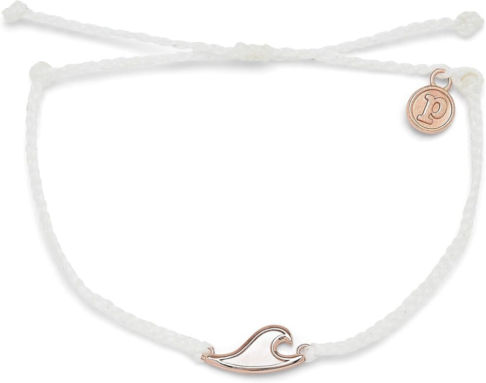 Pura Vida Silver or Rose Gold Mother of Pearl Wave Bracelet - 100% Waterproof, Adjustable Band