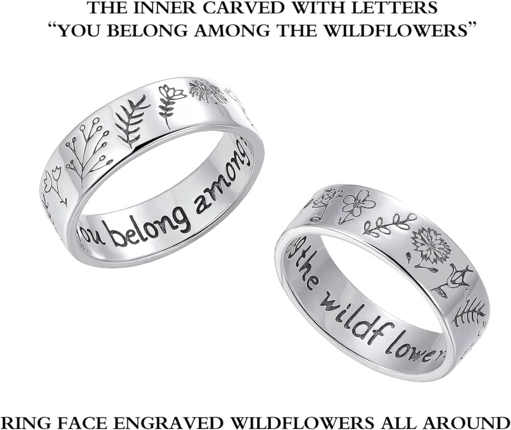 Wildflowers Rings,LOVECOM 925 Sterling Silver Floral Rings for Women Girls Bohemian Delicate You Belong Among the Wildflowers Ring Floral Daisy Ring Summer Spring Flower Finger Wedding Bands Jewelry Gifts for Her - Image 3