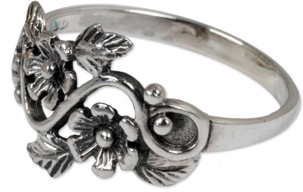 NOVICA Artisan Handmade .925 Sterling Silver Flower Ring Leaf Band from Thailand Floral 'Siam Bouquet' - Image 2