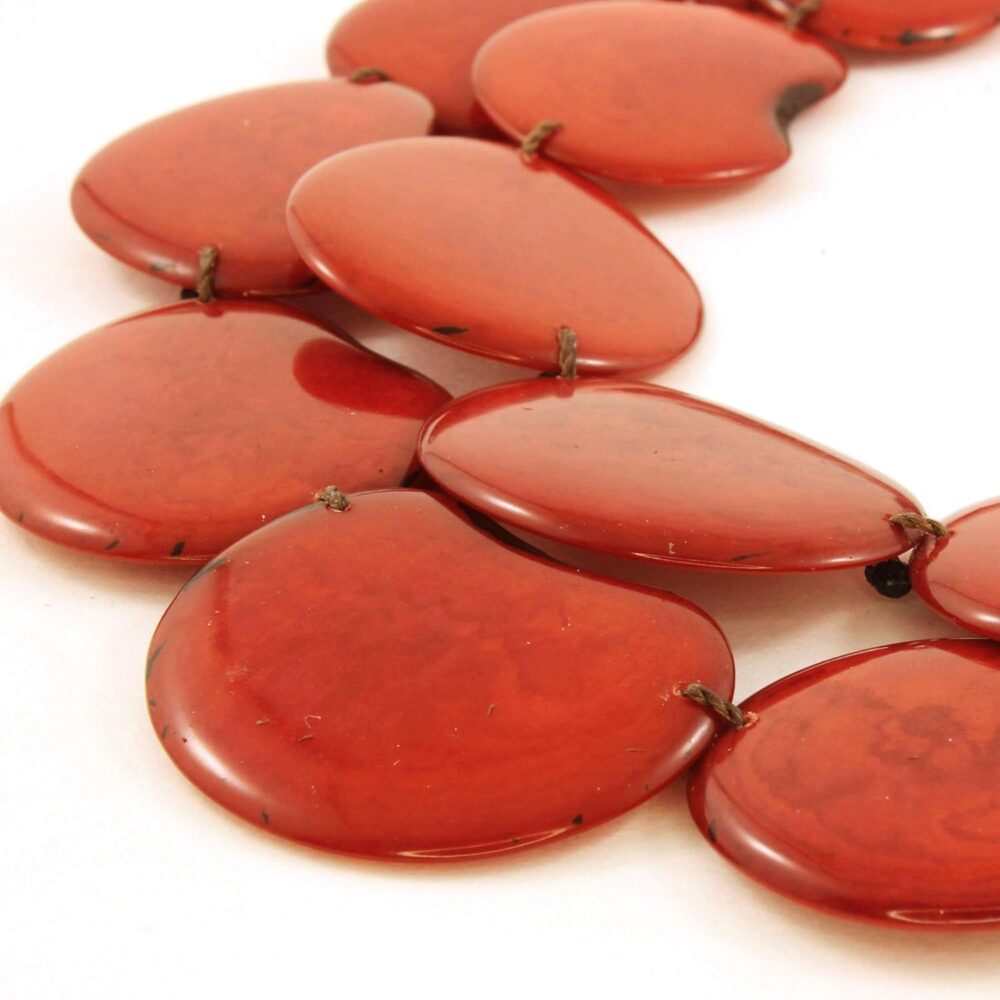 Red Statement Bib Necklace with Chunky Tagua Nut, Handmade Beaded Jewelry for Women - Image 2
