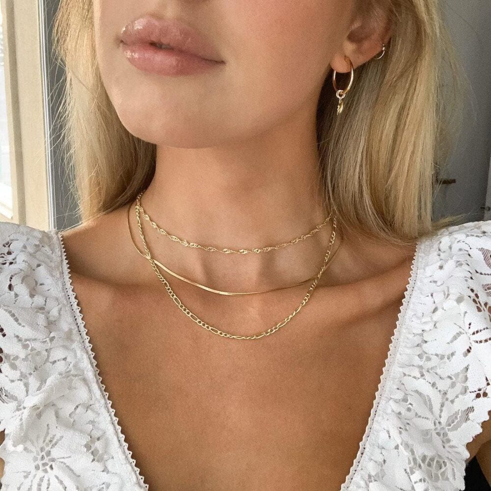 Herringbone Necklace For Women,14k Gold Plated Layered Gold Necklaces Dainty Gold Herringbone Necklace Chunky Thin Paperclip Snake Chain Choker Necklace For Women Girls Gold Jewelry Gifts - Image 2