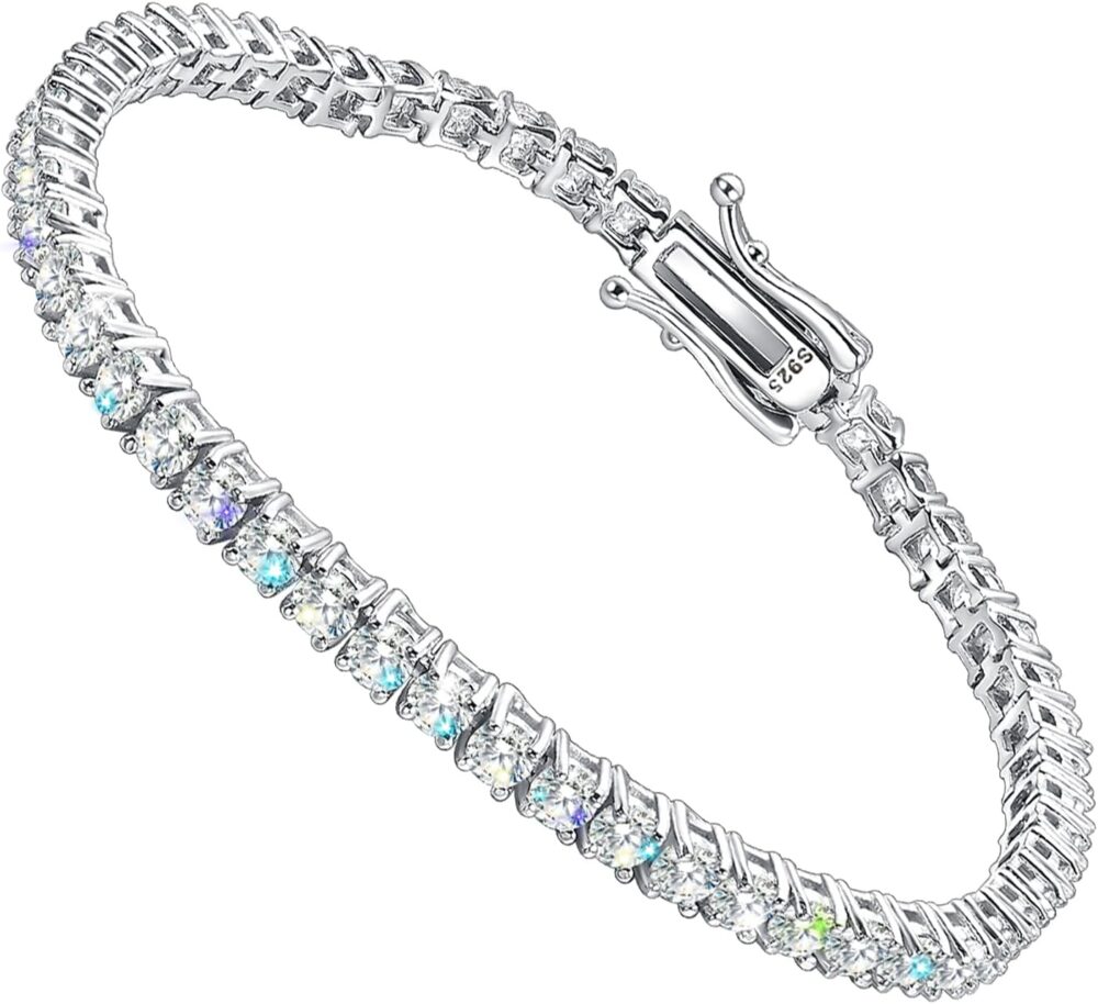 Gem's Beauty 2.22-35.00CT Moissanite Tennis Bracelet for Women Men 2-6.5mm D Color VVS1 Round Cut Diamond Tennis Bracelet 18k White Gold Plated 925 Sterling Silver Tennis Bracelet for Women