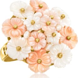 Ross-Simons Italian Pink and White Mother-Of-Pearl Flower Ring With Cultured Semi-Baroque Pearls in 18kt Gold Over Sterling - Image 4